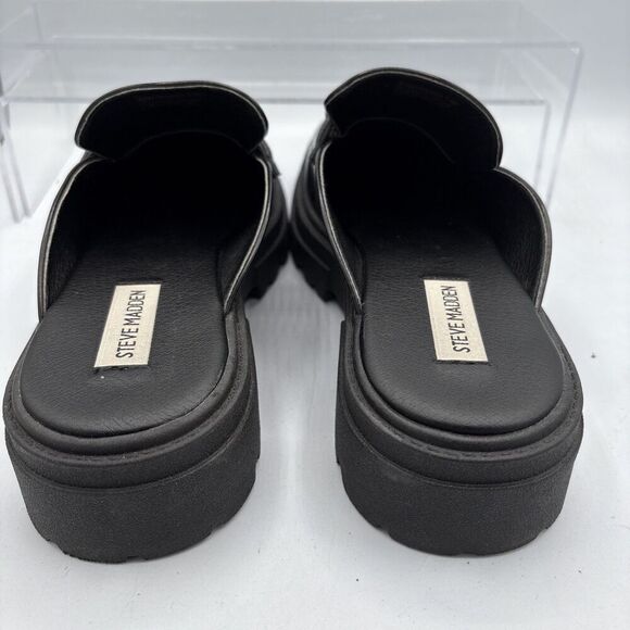 STEVE MADDEN Missk Black Patent Leather Mules Size 7.5 Chunky Loafer Y2k Retro - Picture 5 of 12